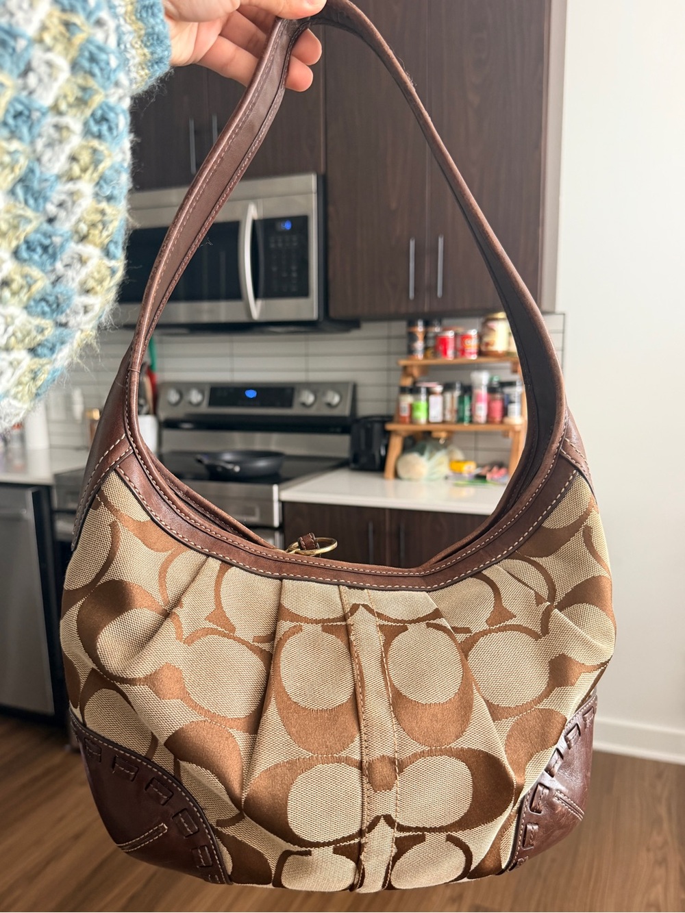 Coach Tan and Brown Signature Canvas Shoulder Bag